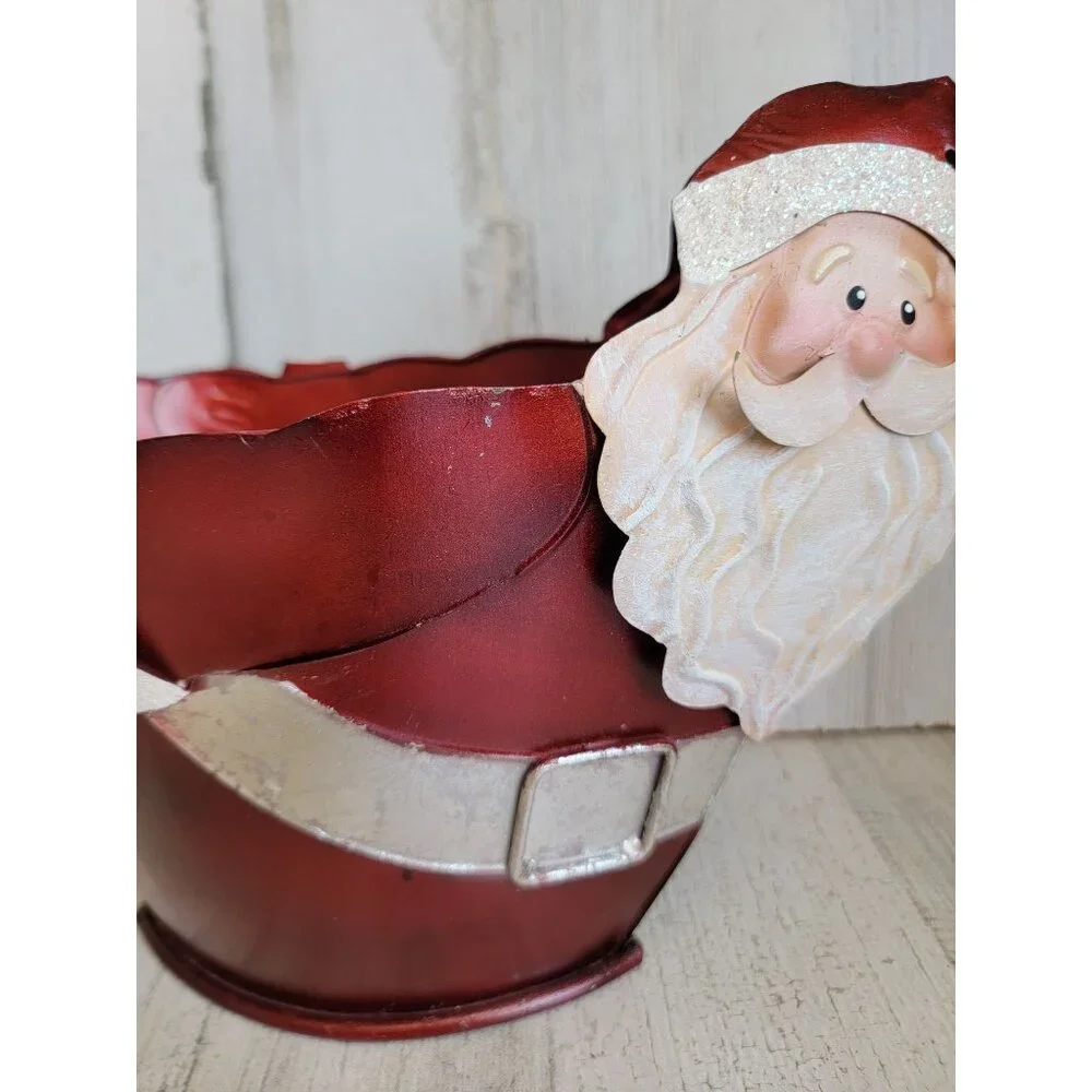 Pier 1 Santa tin‎ metal bucket holiday home decor Xmas figure
